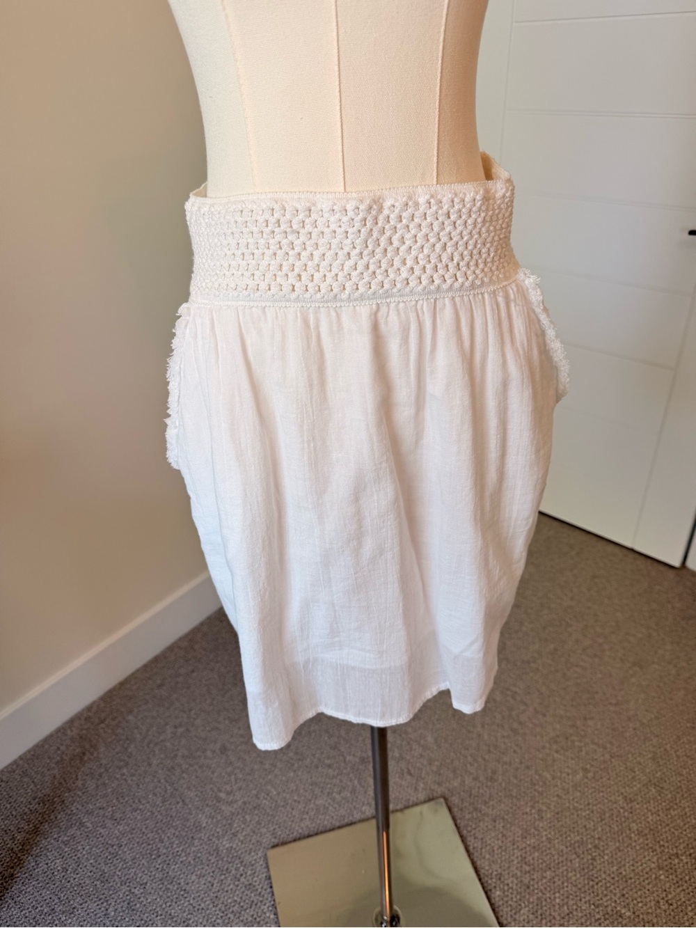 White Crochet-Waist Cotton Mini Skirt